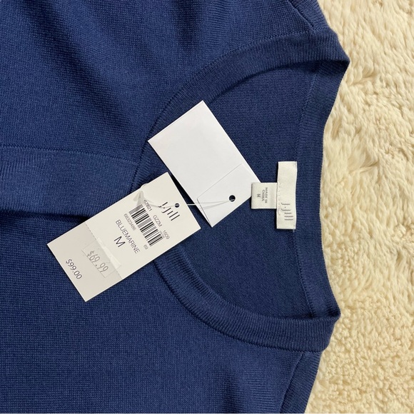 J.Jill Cardigan Sweater Womens M Navy Blue Long Wool Blend Preppy Classic NWT - Picture 4 of 5